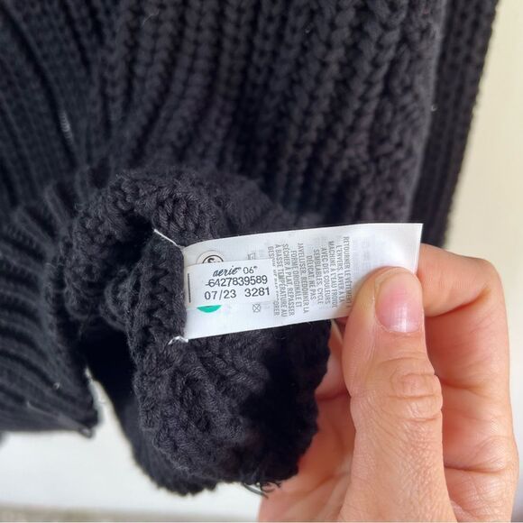 NWT Aerie Black Cowl Neck Cropped Sweater Jacket with Ribbed Knit size Small - Picture 6 of 9